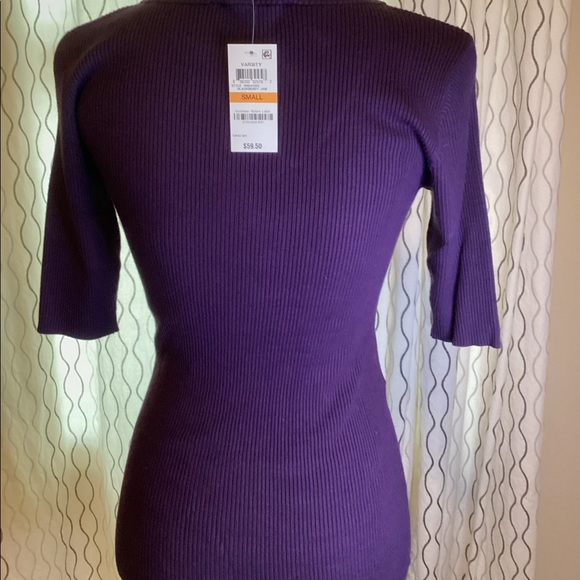 I.N.C. Asymmetrical Neck Ribbed Top with Nickel Ring Detail Sz S - Picture 3 of 6